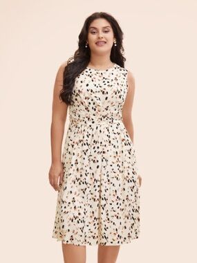 BloomChic Cream Midi Dress with Black & Brown Accents